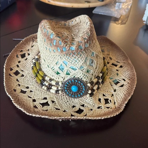 Brown Beaded Women's Cowboy Hat - Picture 3 of 4